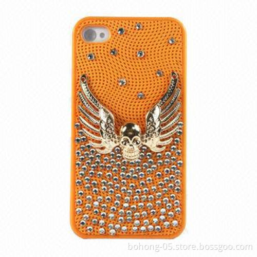 Cases for iPhone 4/4S, Made of PC, Three-dimensional Drill Slot in Leather